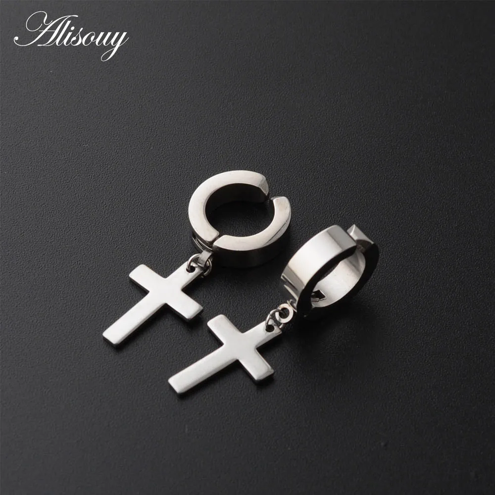No Pierced 9mm White Alisouy для мужчин и женщин из нержавеющей стали серьги-подвески в стиле панк крест Huggie серьги круг Простой ушной пряжки - Окраска металла: No Pierced 9mm White