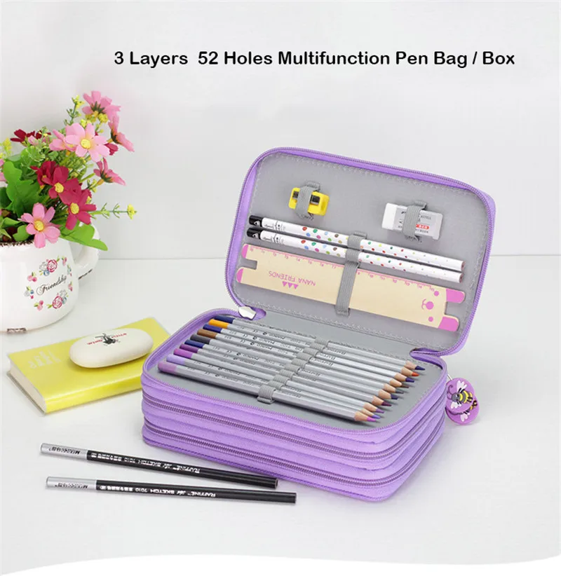 Cute Kawaii Penalties School Pencil Case 36/48/72 Holes Penal Pencilcase 3/4 Layers Multifunction Large Pen Box Stationery Pouch