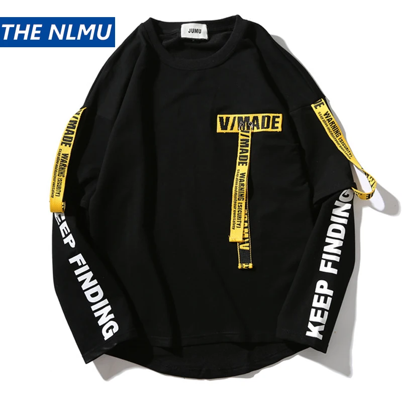 Свитшот мужской с круглым вырезом худи лентой хлопок белый пуловер весна-осень