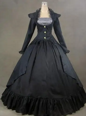 Может быть на заказ 2015 черное ретро платье с длинным рукавом для взрослых 18 века