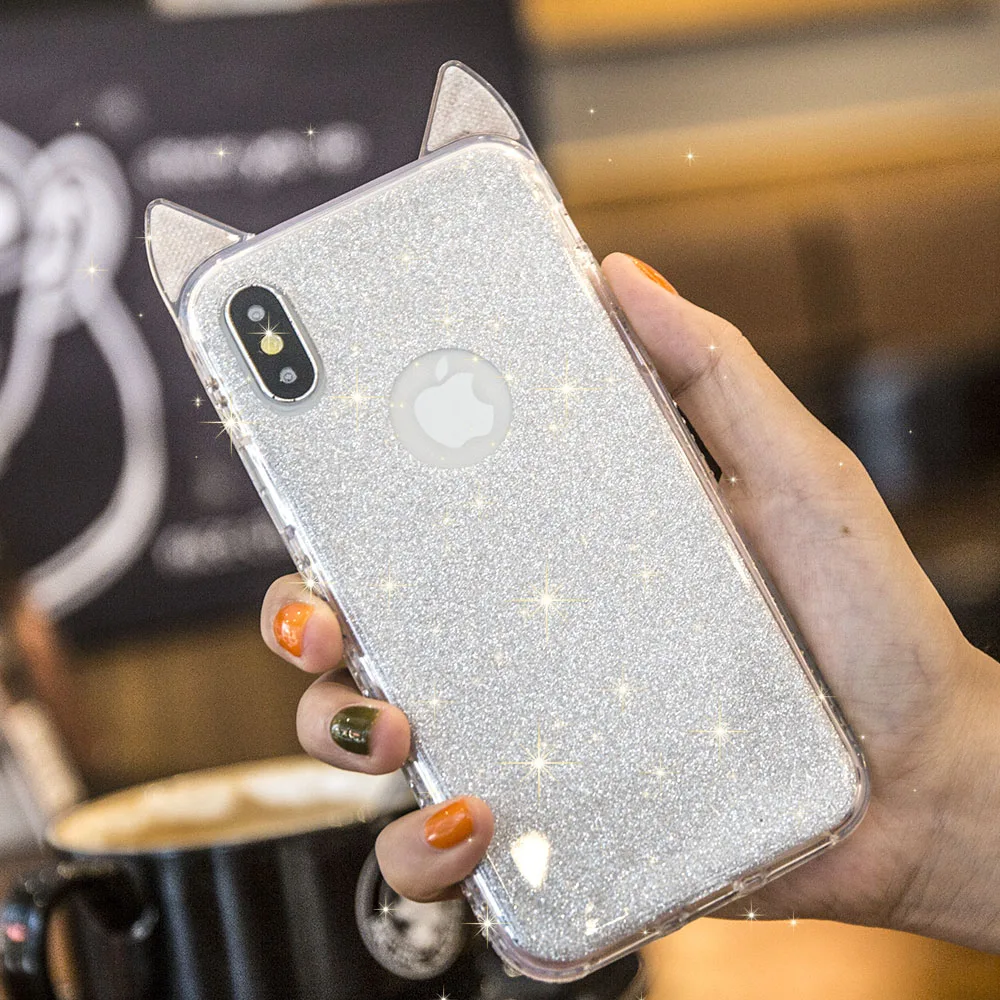 Ascromy шикарные милые кошачьи уши для iphone X XR XS блестящий чехол со стразами