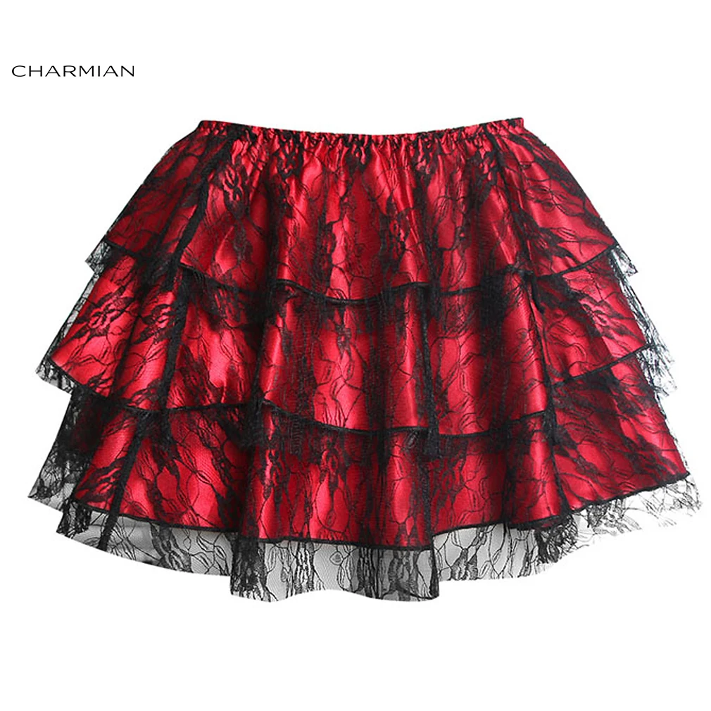 

Charmian Women's Summer Sexy Steampunk Black Floral Lace Tutu Skirt Layered Dancing Petticoat Mini Skirt