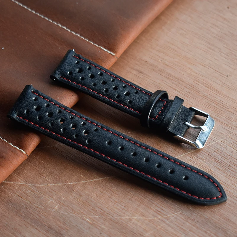 Genuine Leather Strap For Watch Band Belts 18mm 20mm 22mm 24mm Handmade Hollow Watchband Black Red White Stitching Line