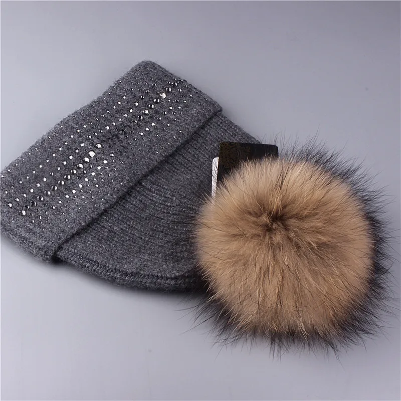 Xthree зимняя шапка бини для женщин натуральный мех норки помпоны шерсть вязаная