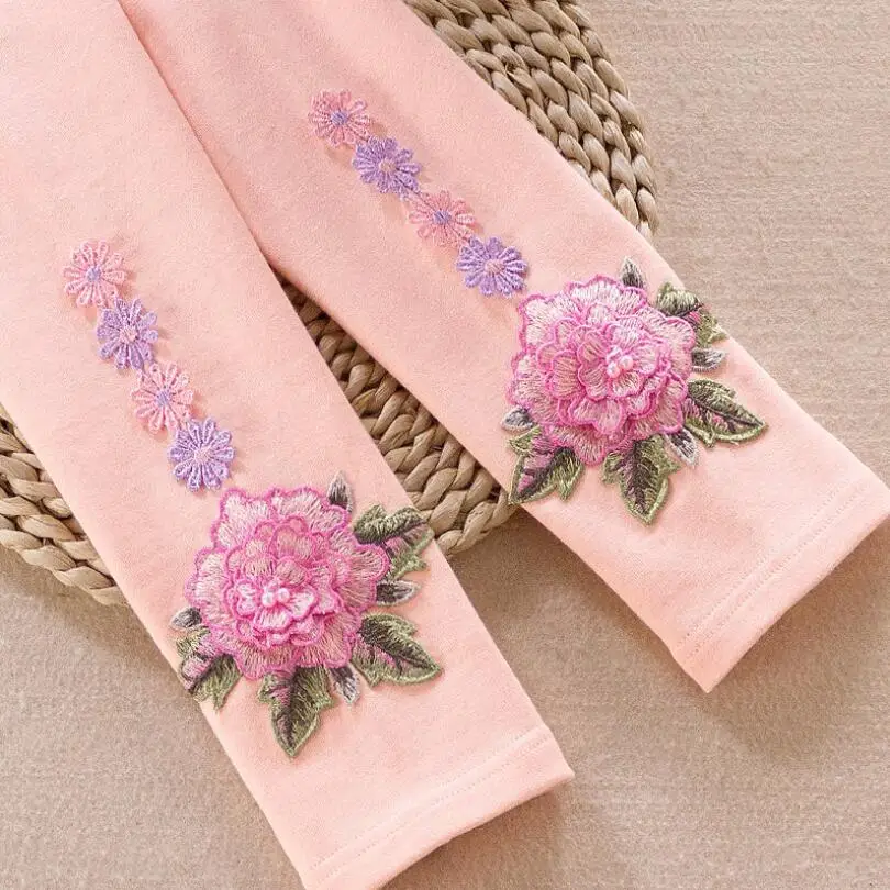 pink kids legging Леггинсы для маленьких девочек от 2 до 10 лет Детские обтягивающие штаны хлопковые леггинсы эластичные леггинсы с цветочным кружевом для девочек, детские длинные брюки - Цвет: pink kids legging
