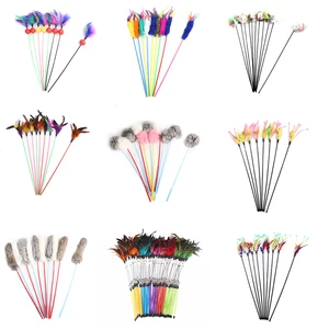 Игрушка-тизер с перьями, Забавный цветной жезл кошачья палочка, пластиковая Интерактивная палочка для питомцев, Прямая поставка, 1 шт.