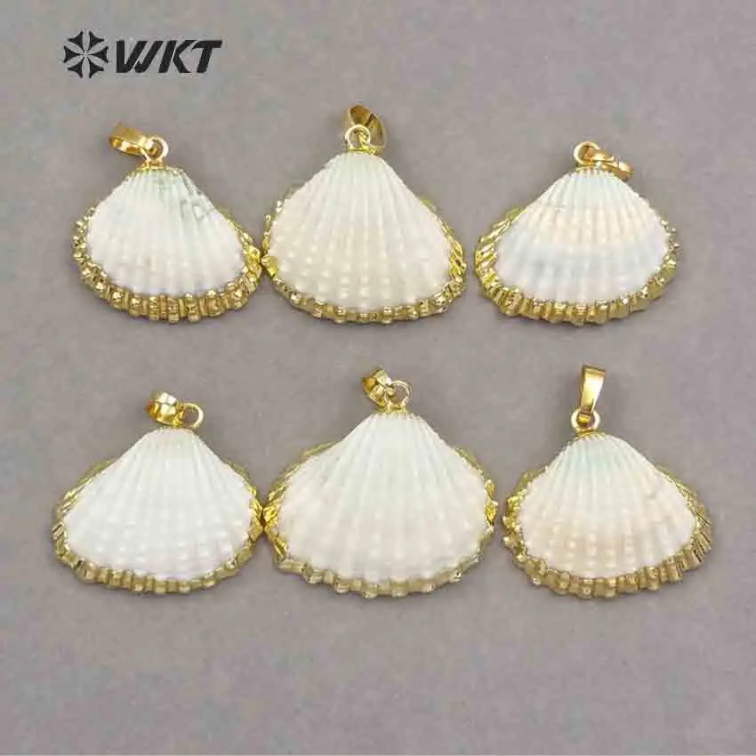 WT- JP017 Amazing White Scallop Shell Pendant Wholesale Natural scallop pendant gold color gift | Украшения и аксессуары