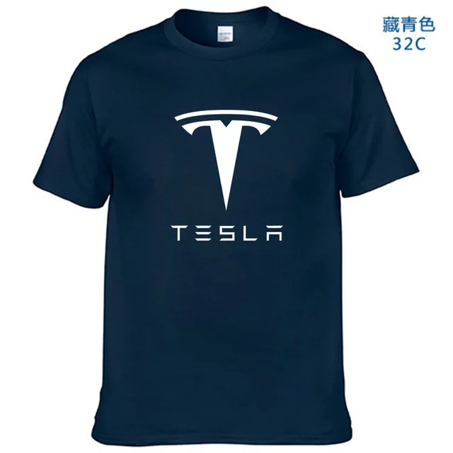 New Tesla Men T Shirts Short Sleeve Round Neck Ringer Letter Printed cotton Male Tees Casual Boy t-shirt Tops many colors - Цвет: Navy Blue-W