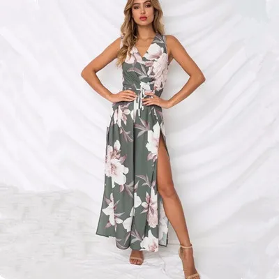 Цветочный принт комбинезон Женщины Элегантный ремень пояса playsuit 2018 летние