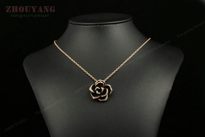 ZHOUYANG высокое качество ZYN021 большая черная роза розовое золото цвет кулон ожерелье ювелирные изделия австрийский кристалл