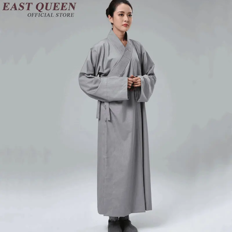 

Female pure color buddhist monk robes Shaolin monk uniform for ladies Traditional chinese clothing Long sleeve cardigan KK809 Y