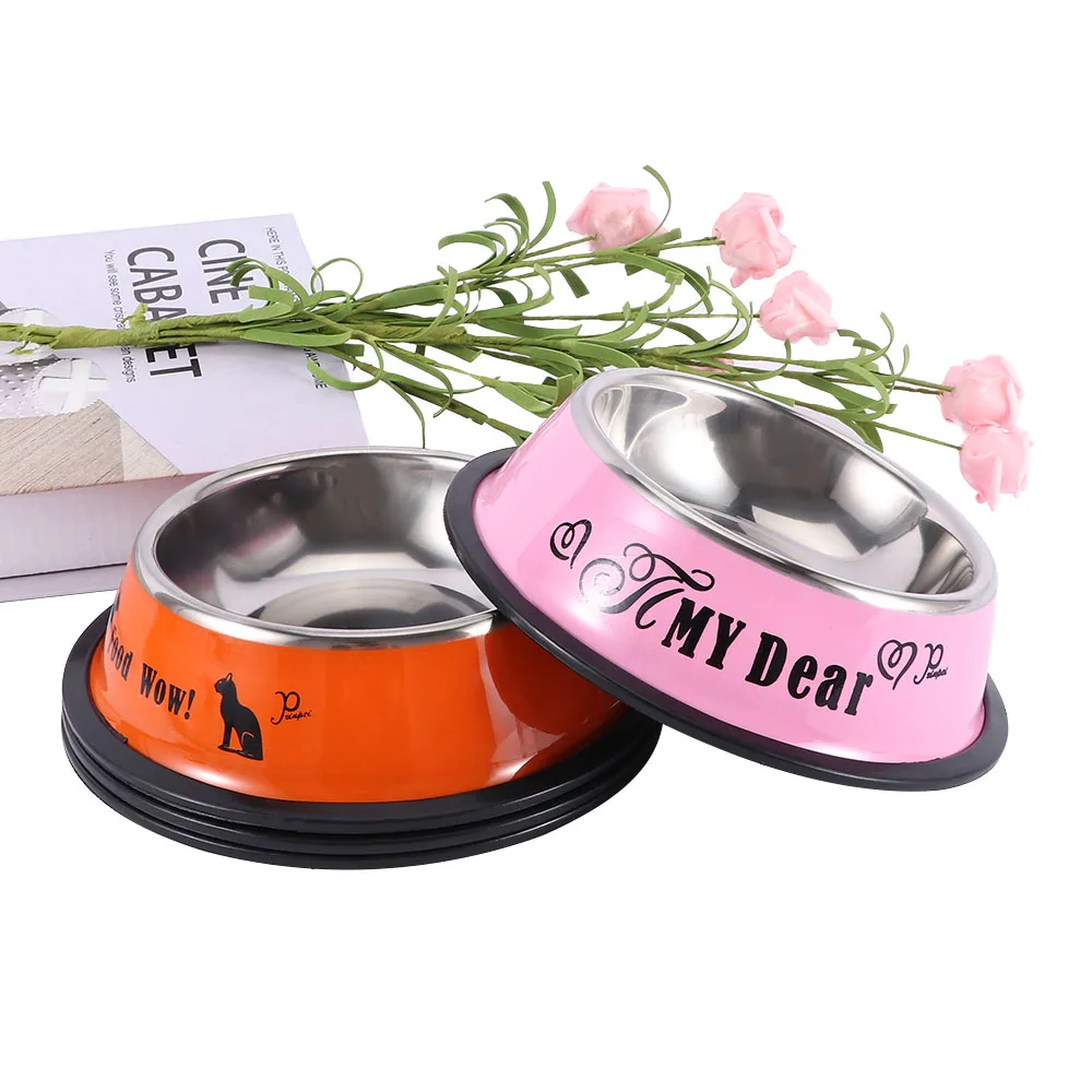 1 шт. нескользящая миска для домашних животных из нержавеющей стали с мультяшным