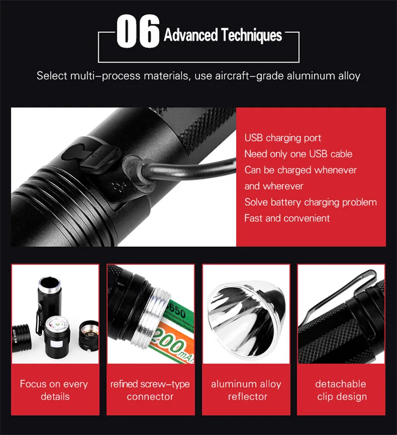 Supfire светодиодный светильник-вспышка USB флэш-светильник Linterna мини-фонарь A5 2000lm походный светильник для Fenix Convoy S2 Sofirn Lumintop Imalent