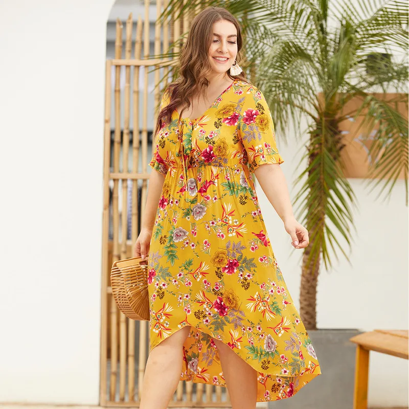 Женское шифоновое платье средней длины с цветочным принтом | Женская одежда