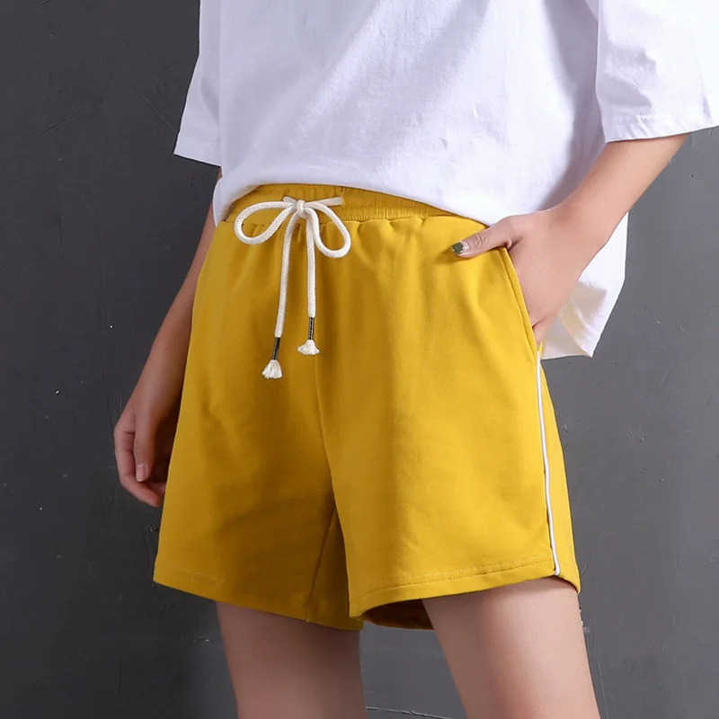

Jbersee Women Shorts Cotton Ladies Shorts Summer Women Casual Fitness Workout Loose Solid Color Curl Side Shorts Short Feminino