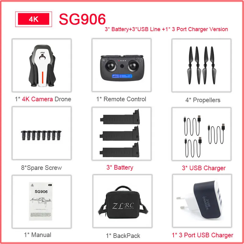 SG906 5G 1080P 4K HD WiFi камера Складная FPV игрушка, Дрон на дистанционном управлении RTF gps следить за мной/рука жестов стрельба 23 мин Время полета Вертолет - Цвет: W-4k-3B-BackPack