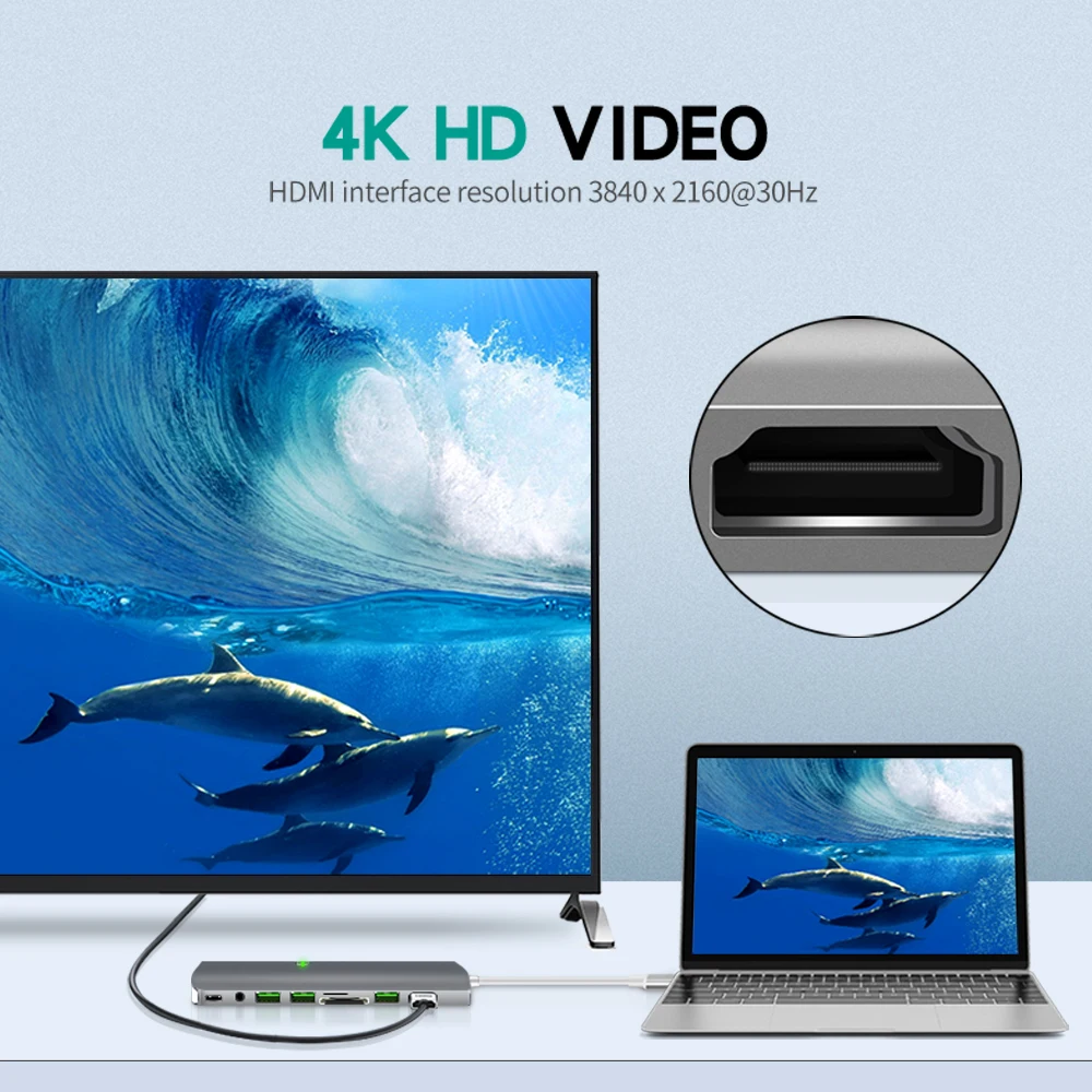 Адаптер для USB TYPE C Thunderbolt 3 9 в 1 с HDMI 4k PD 0 кардридер SD TF карт MacBook Pro Air 13 15|USB-хабы| |