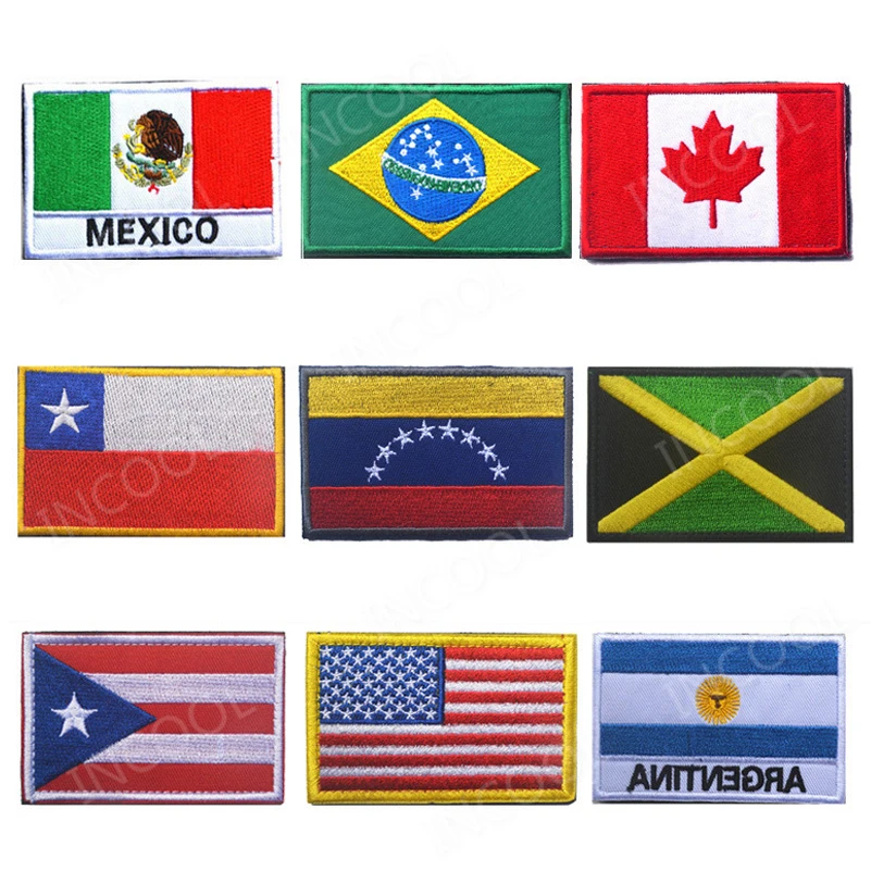 

Embroidery Patches America Puerto Rico United States Argentina Mexico Brazil Canada Chile Venezuela Jamaica Cuba Dominican Flag