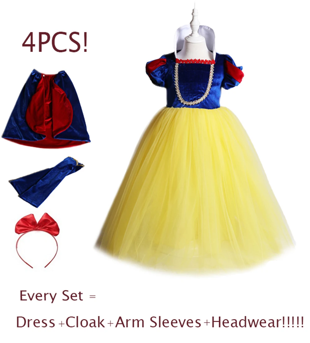 Girls Snow White Princess Dresses Kids Halloween Party Christmas Cosplay Costume Children Girl Velvet Clothing Wig | Детская одежда и