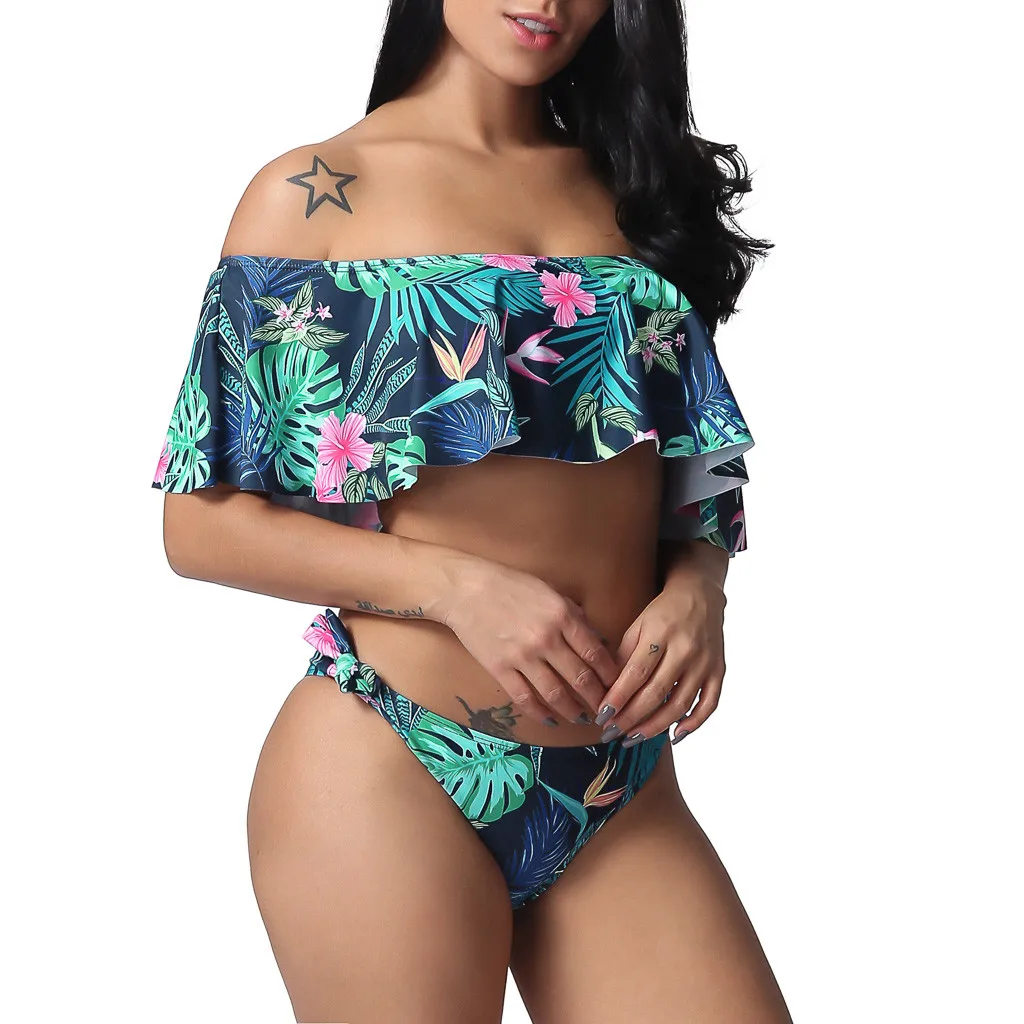 SAGACE комплект из двух предметов бикини с рюшами подкладкой сексуальное принтом