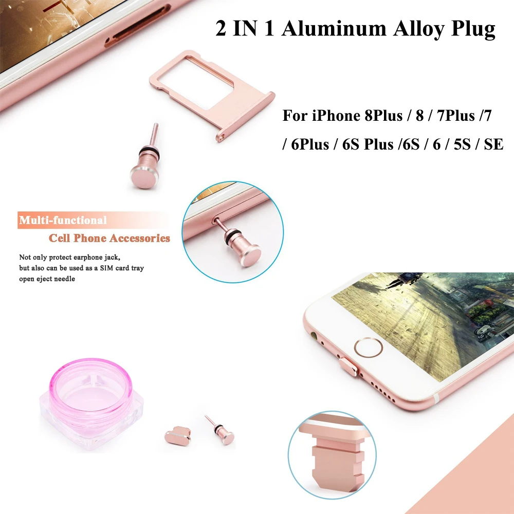YIESOM 2 в 1 комплект пылезащитных заглушек для iPhone 8 Plus 7 6S Разъем зарядки и разъем