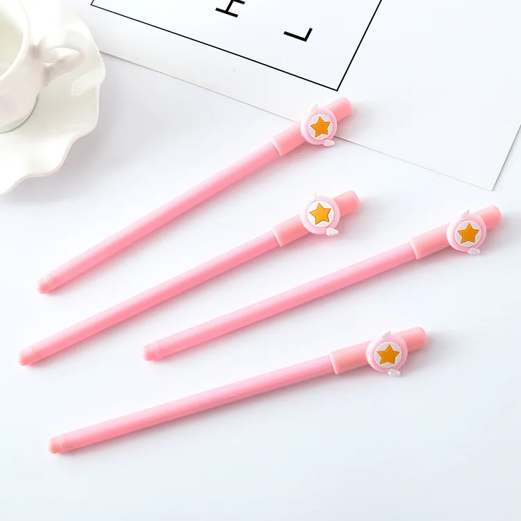 (2 Pieces/lot) Girls Pen Cute Little Wings Stars Black Ink Pink Gel Student Supplies | Канцтовары для офиса и дома