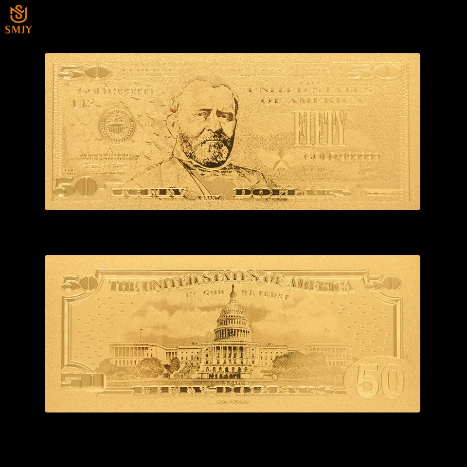 10 шт./лот высокие продажи золотые банкноты США 50 долларов позолоченные в 24k