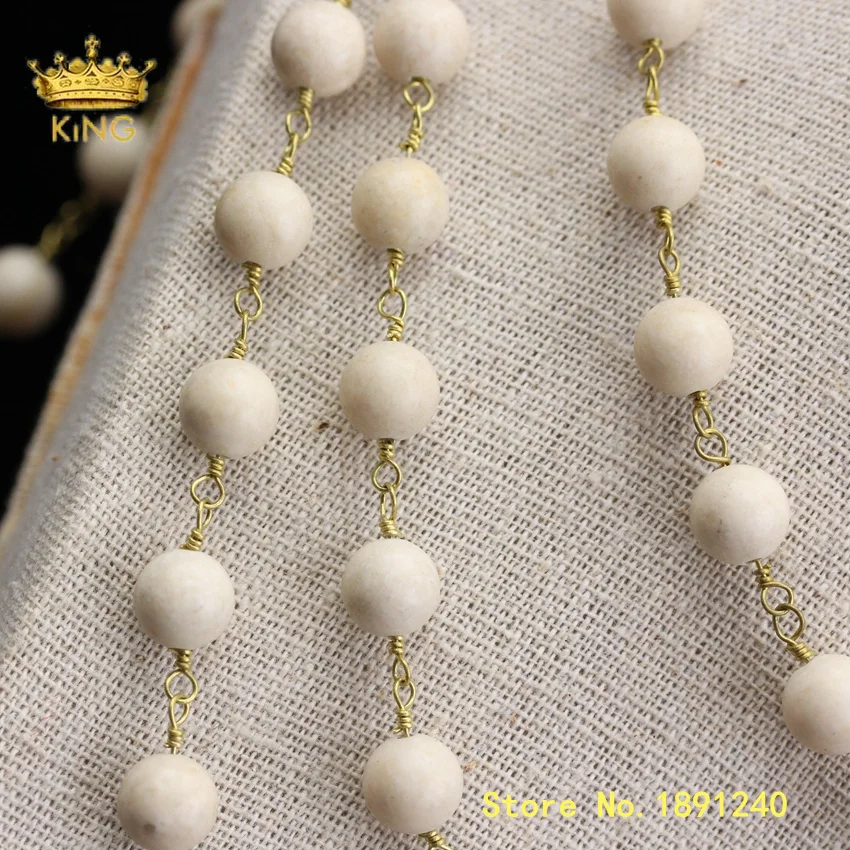 5 метров окаменелостей круглые бусины Четки цепочки 8 мм Камни бронзовая Медь