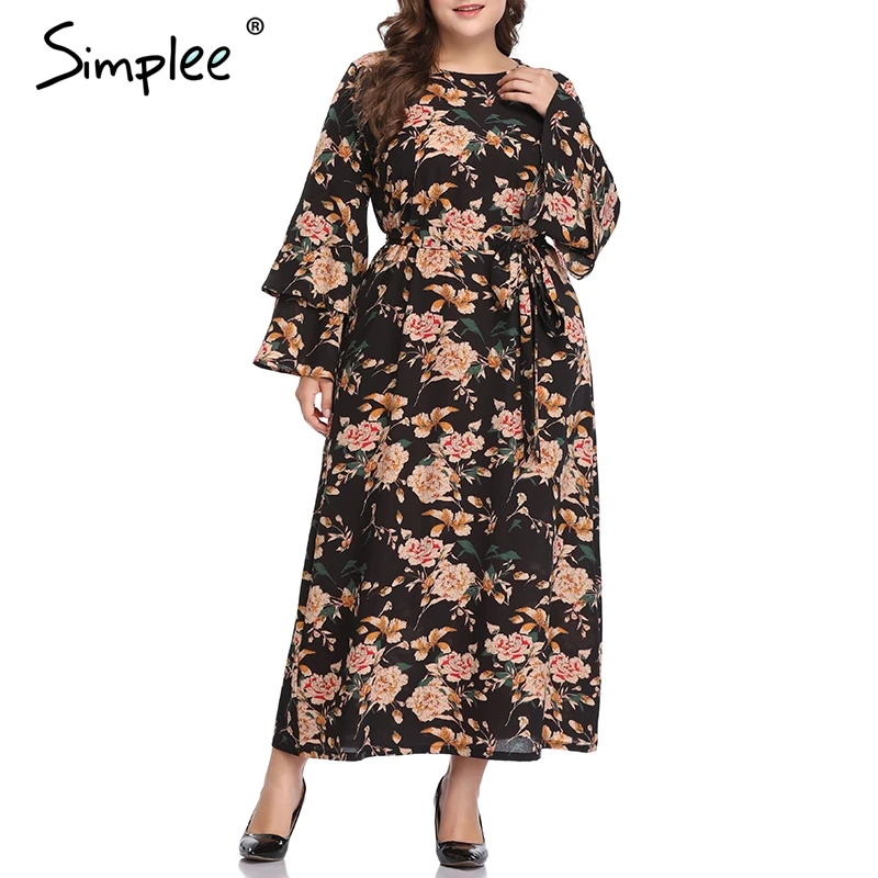 Летнее женское шифоновое длинное платье Simplee с цветочным принтом свободное макси