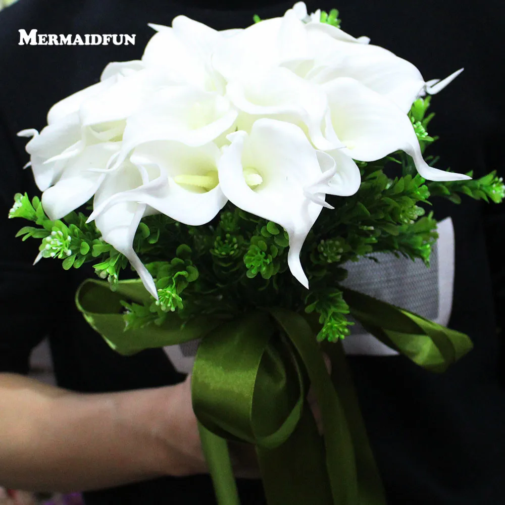 Real Images Artificial Calla Flower Wedding Bouquet Beautiful Accessories Bridal with Ribbon | Свадьбы и торжества