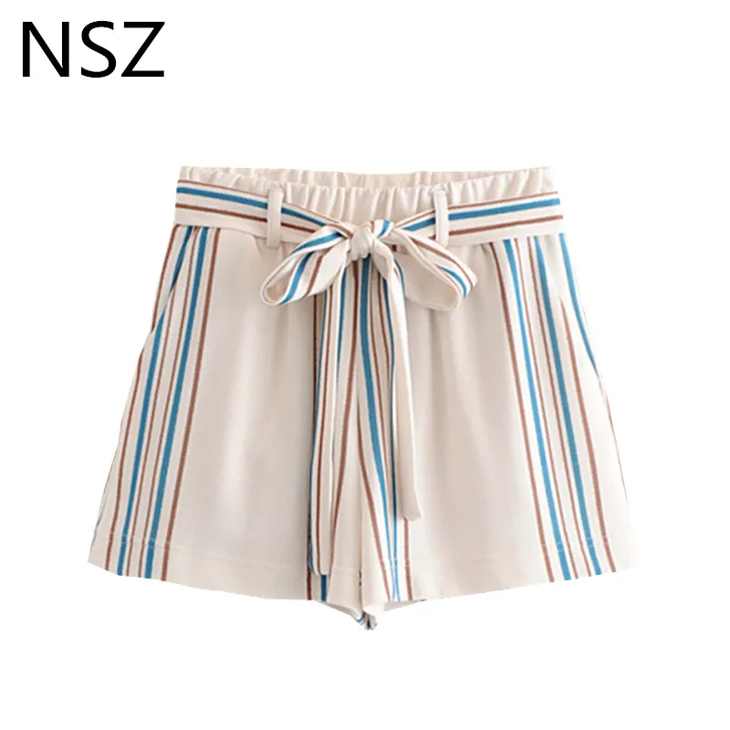NSZ Женские полосатые шорты с эластичной резинкой на талии поясом летние Горячие |
