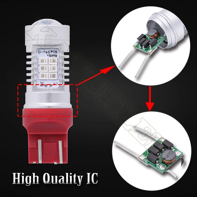 2x T20 7443 580 Высокая мощность 80 Вт Чрезвычайно яркий 21 SMD 2835 чипы W21/5 светодиодный