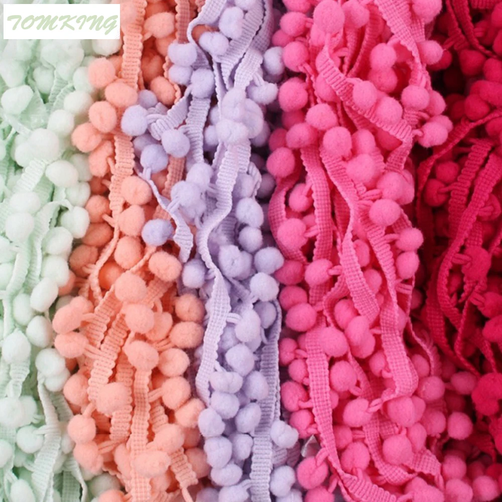 

Hot sale 5yd/lot 25mm width colorful PP ball cotton lace elastic ribbon tassel trim sewing material accessories home decoration