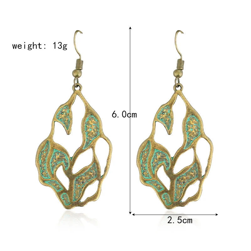 Полые Винтаж Тотем нерегулярные лист лозы серьги в этническом стиле бронза