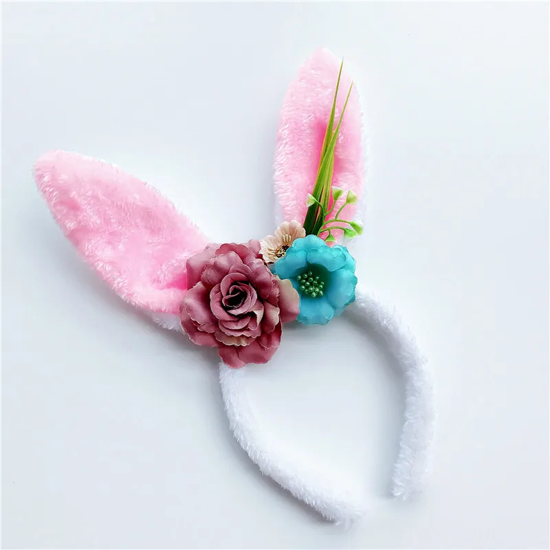 Светло-серый Дети Hairband кролик уха лента для волос для Платье на день рождения с цветочным принтом повязка для волос Интимные аксессуары для фотосессий - Цвет: Светло-серый