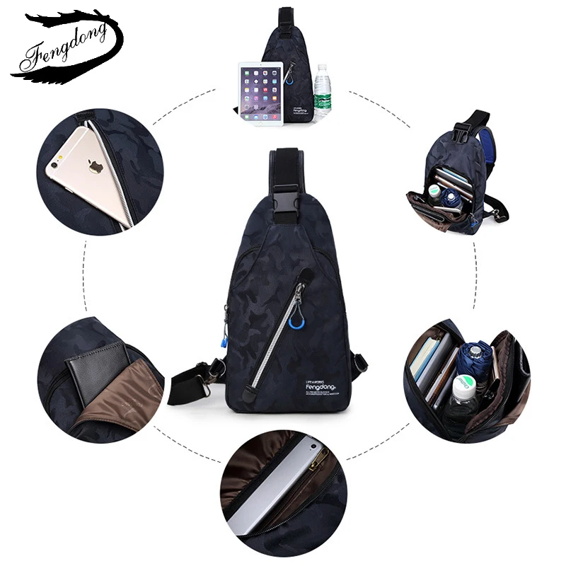 Новинка мужская сумка через плечо Fengdong нагрудная повседневная стильная с