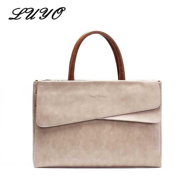 

LUYO Genuine Leather Laptop Luxury Handbags Women Bags Designer Female Top-handle Bag Neutral Postman Inspired Computer Handbag