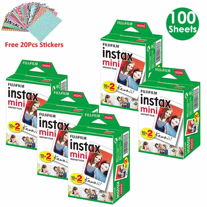 100 Sheets Белая пленка Fujifilm Instax Mini 10 20 40 60 80 100 листов для FUJI Instant Photo camera Mini 9 Mini 8 7s 70 90+ Бесплатные наклейки - Цвет: 100 Sheets
