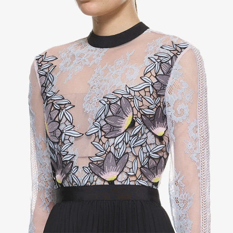 Шикарный Мони Кружево плиссированное платье Для женщин sef портрет соединений