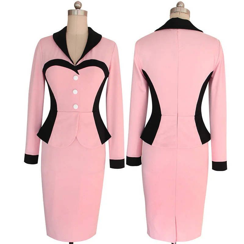 Women Working Suit Office Dress Spring Autumn 2017 V Neck Long Sleeve Knee Length Bodycon Dresses | Женская одежда