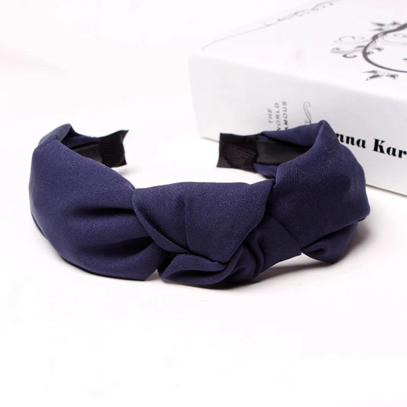 navy blue Одноцветная лента для волос, широкая завязанная лента для волос для женщин, повязка на голову для девочек, обруч для волос аксессуары - Цвет: navy blue