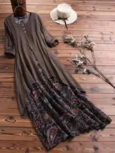 Brown 4xl 5xl лоскутное Ретро длинное платье большого размера Цветочное платье БОБО повседневное Макси платье размера плюс одежда большого размера женские платья - Цвет: Brown