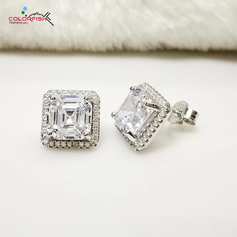 Роскошные сережки-гвоздики COLORFISH, 3 карата, 925 пробы, серебряные ювелирные изделия, имитация Nscd Sona, серьги с ореолом для женщин