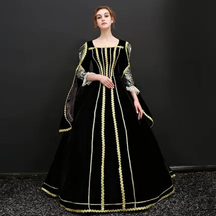 Черное Золотое бальное платье с вышивкой Cersei queen Венеция карнавал королева