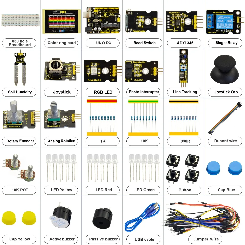 Keyestudio стартовый Kit K4 с датчиком для обучающего набора Arduino W/UNO R3 + ADL345 ДЖОЙСТИК RGB LED