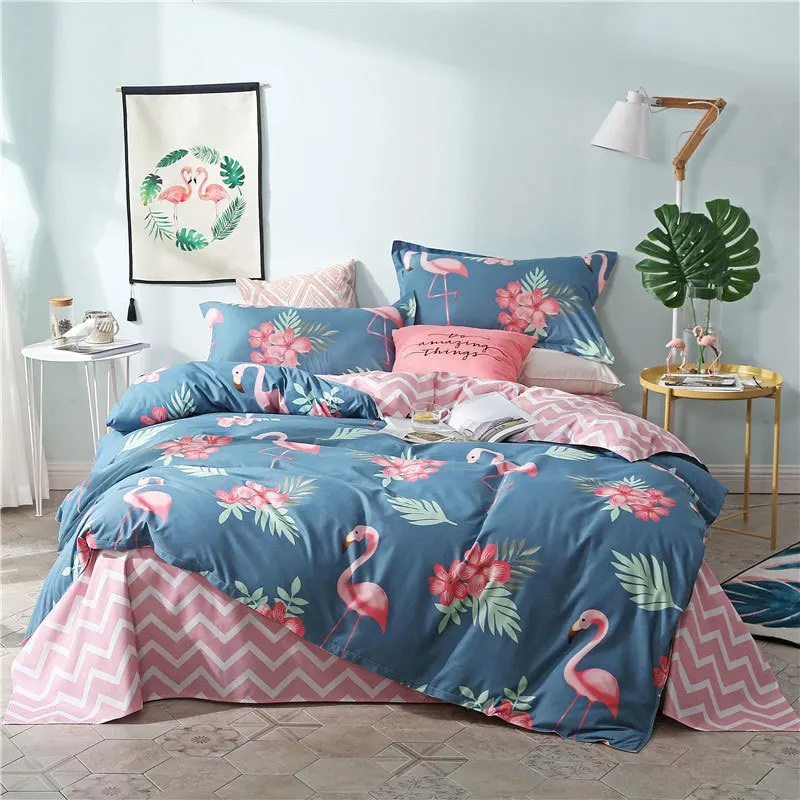 

Flamingo Geometric 4pcs Kid Bed Cover Set Cartoon Duvet Cover Child Bed Sheets And Pillowcases Comforter Bedding Set 2TJ-61002
