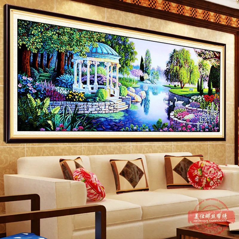 Пейзажная живопись сделай сам ленты для вышивки летние комплекты озером вышивка