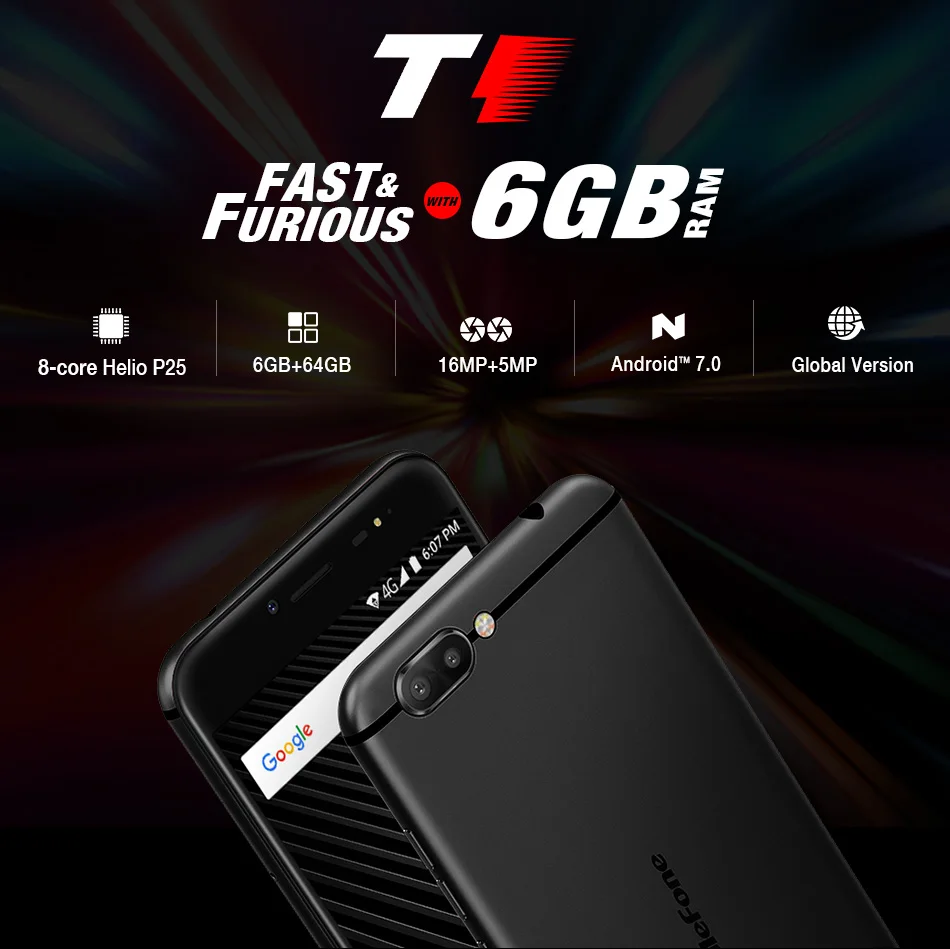 5,5 дюймовый восьмиядерный смартфон Ulefone T1 6 ГБ+ 64 Гб двойная задняя камера 16 Мп+ 5 Мп 3680 мАч Android 7,0 отпечаток пальца ID 4G мобильный телефон