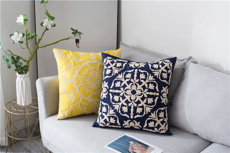 Высококачественная наволочка с тонкой вышивкой желтая синяя серая однотонная