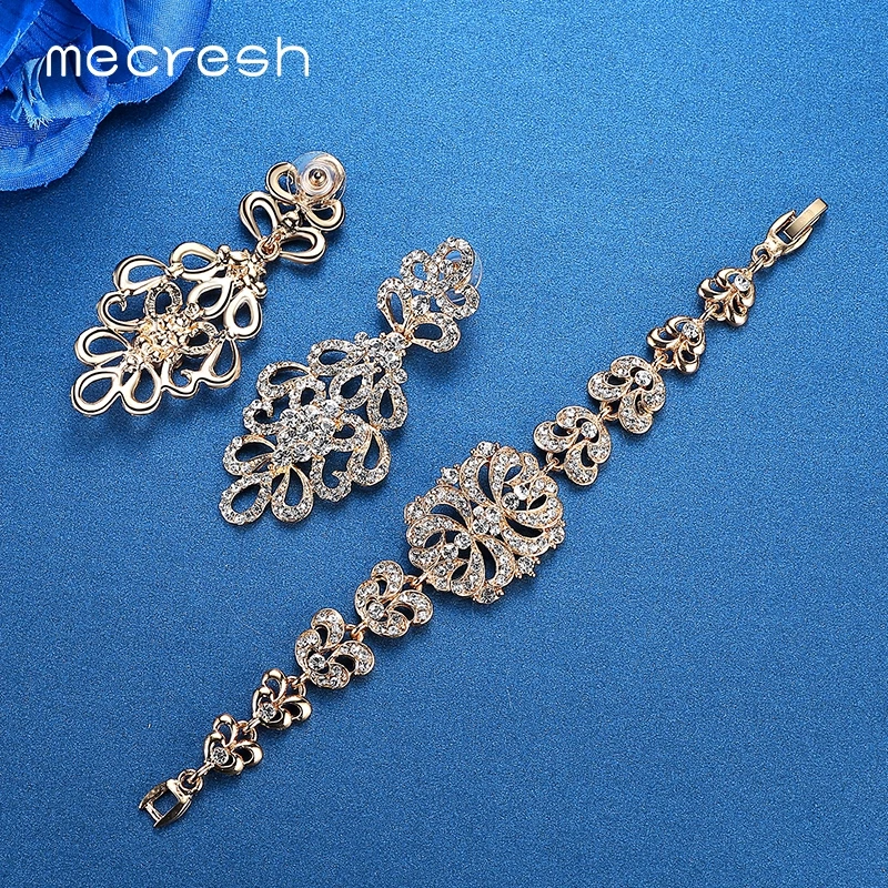 Роскошные свадебные ювелирные наборы Mecresh с кристаллами серебряного/золотого